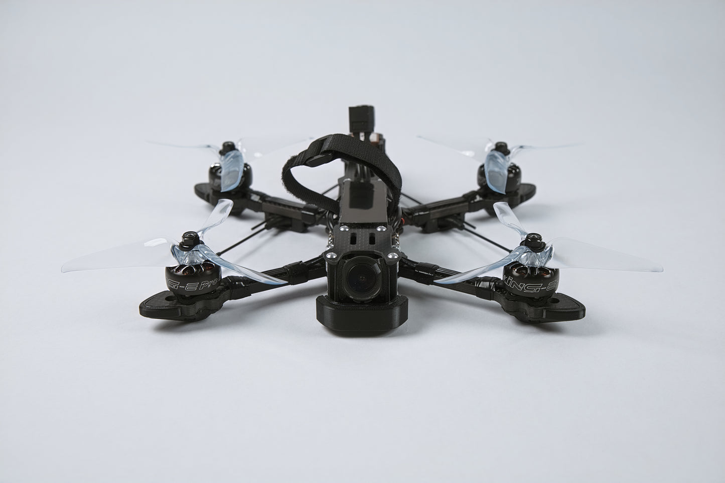 photo of fpv drone from the front center with a white background