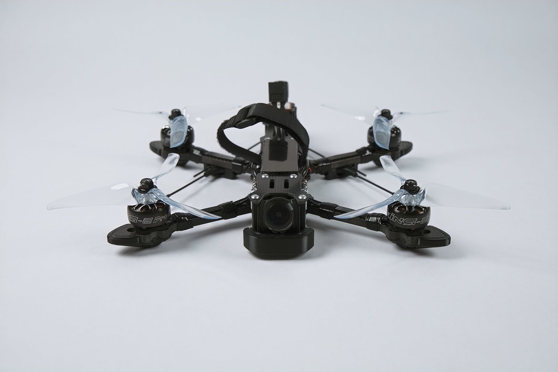 photo of fpv drone from the front center with a white background